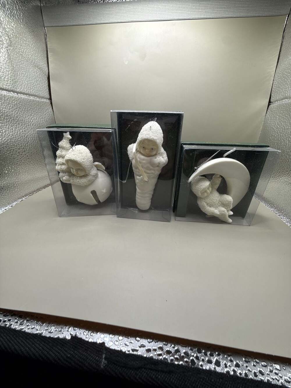 Set of 3 Fitz and Floyd Snowbabies Winter Tales Christmas Ornaments